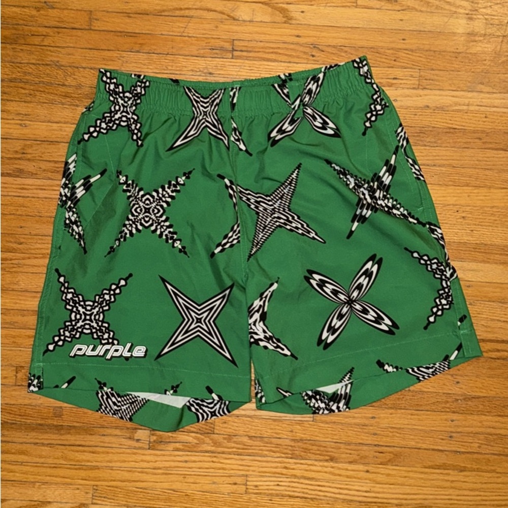 Purple Brand Green Patterned Swim Trunks